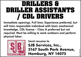 Drillers & Driller Assistant/CDL Drivers
