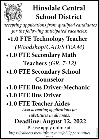 Accepting Applications From Qualified Candidates For The Following Anticipated Vacancies