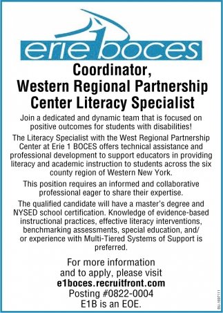 Coordinator, Western Regional Partnership, Center Literacy Specialist