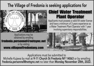 Chief Water Treatment Plant Operator