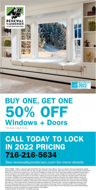 Buy One, Get One 50% Off Windows + Doors