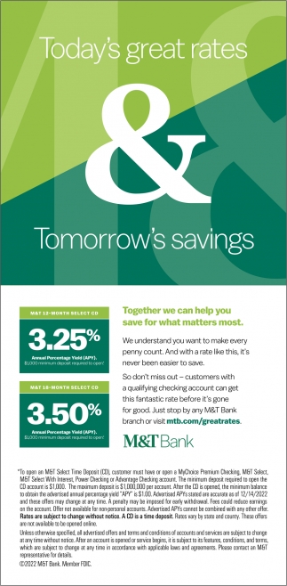 Today's Great Rates & Tomorrow Savings
