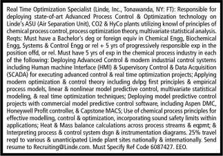 Real Time Optimization Specialist