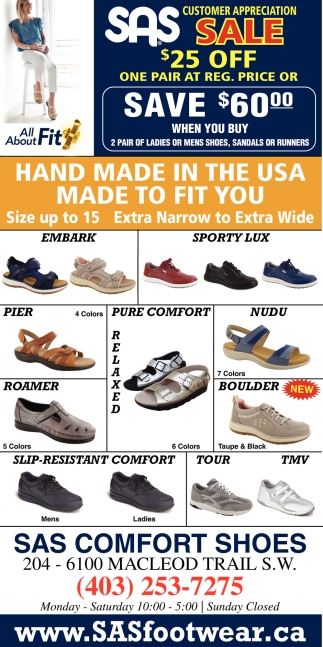 Hand Made in the USA Made to Fit You, SAS Comfort Shoes - Calgary, Calgary,  AB