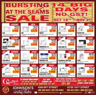 Bursting at the Seams Sale, Johnson's Sewing Centre, Edmonton, AB