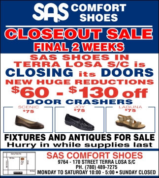 Closeout Sale, SAS Footwear, Edmonton, AB