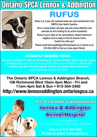 Ontario SPCA Lennox & Addington, Lennox & Addington Animal Hospital,  Napanee, ON
