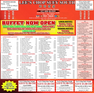 Buffet Now Open, Lee's Chop Suey South, Regina, SK