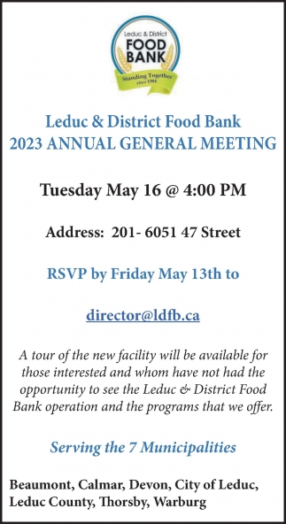 2023 Annual General Meeting Leduc District Food Bank Leduc AB