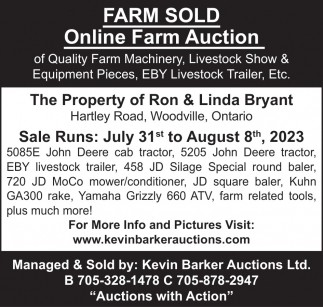 Farm Sold Online Farm Auction Kevin Barker Auctions Ltd. Lindsay ON