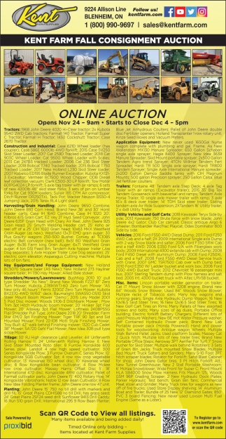 Online Auction, Kent Farm Supplies, Blenheim, ON
