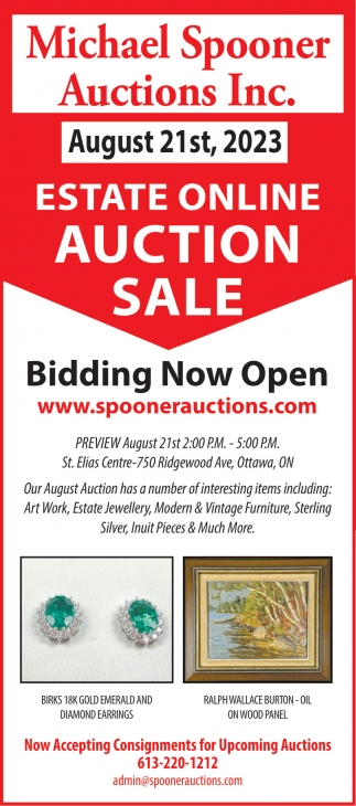 Estate Online Auction Sale, Michael Spooner Auctions Inc, Ottawa, ON