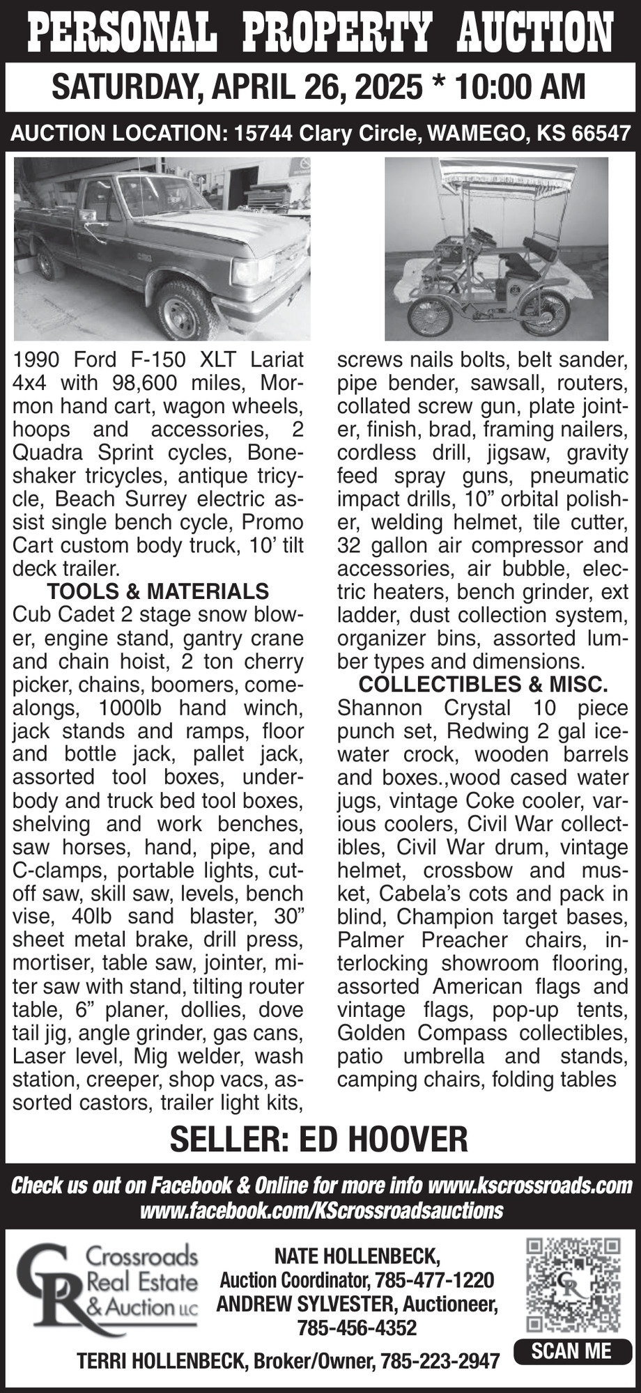 Personal Property Auction, Crossroads Real Estate & Auction LLC, Wamego, KS