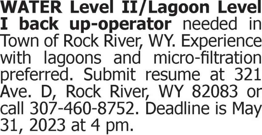 Water Level II/Lagoon Level I Back Up-Operator