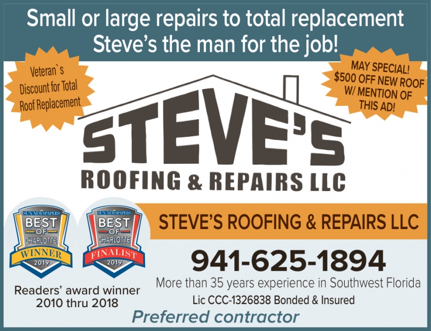 Steve's Roofing & Repairs LLC