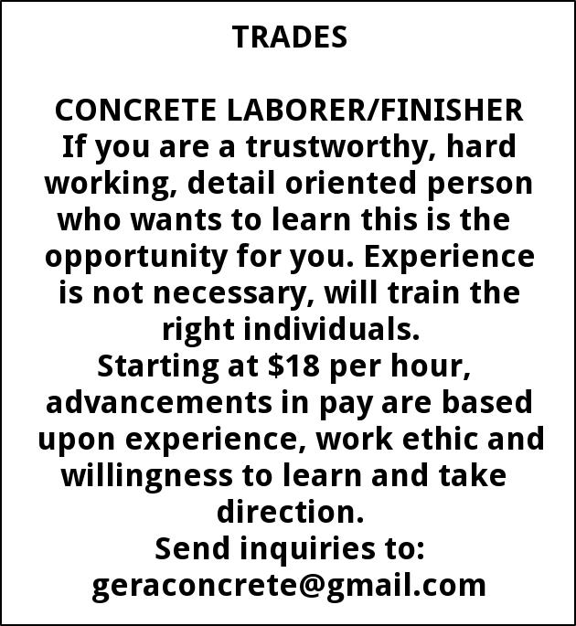 Concrete Laborer/Finisher, Gera Concrete