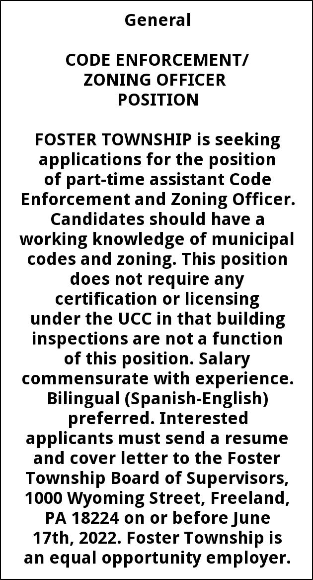 Code Enforcement Officer/Zoning Officer Position