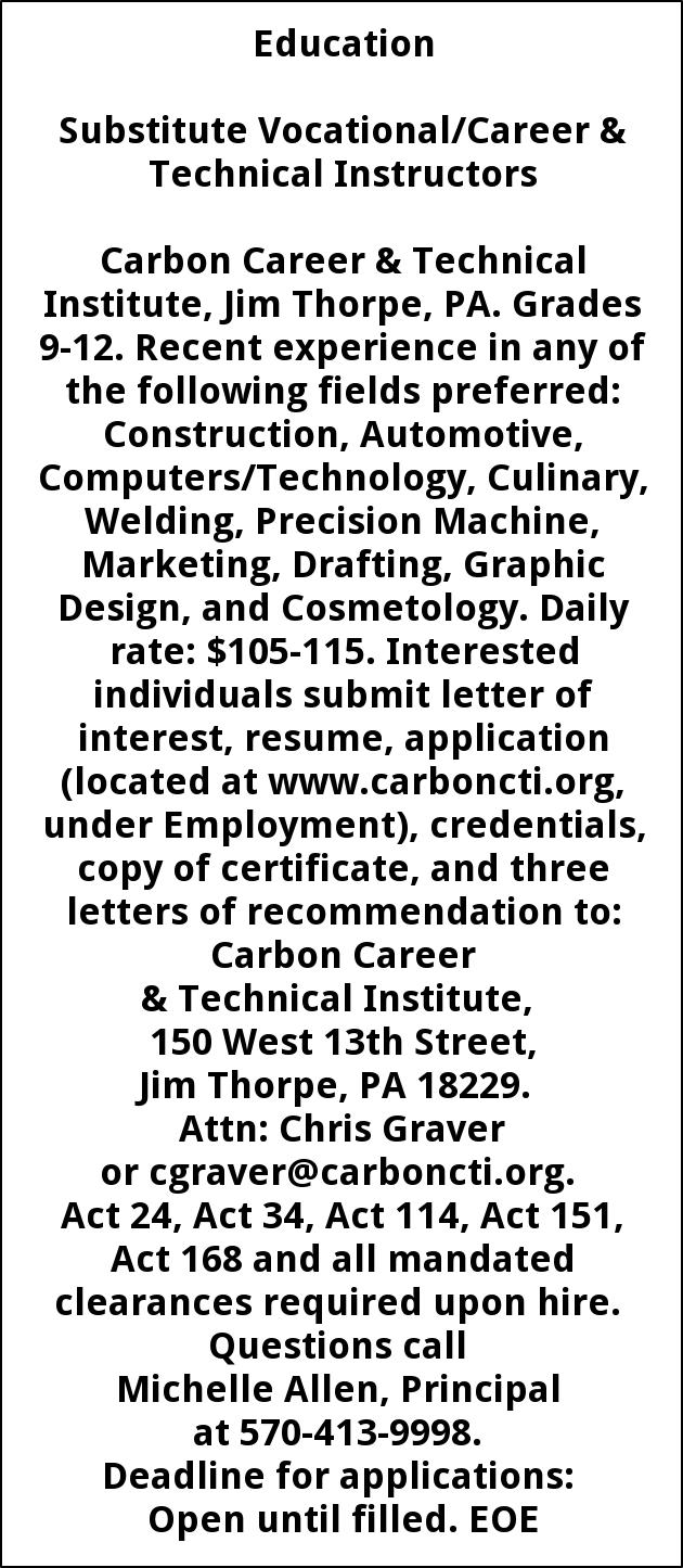 Substitute Vocational/Career & Technical Instructors