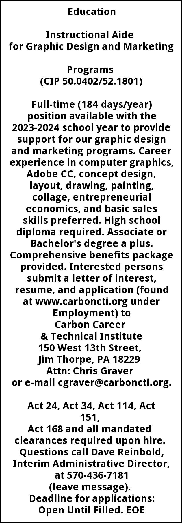 Instructional Aide for Graphic Design And Marketing