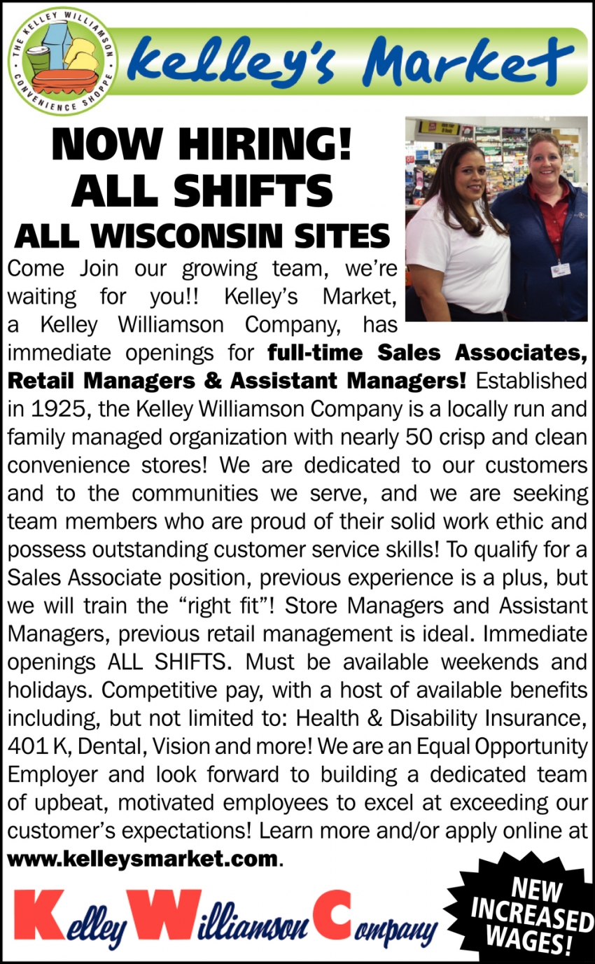 Now Hiring! All Wisconsin Sites!