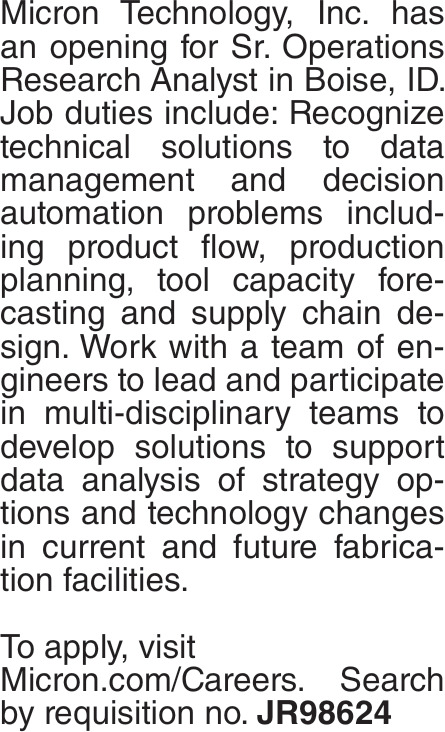 Sr. Operations  Research Analyst