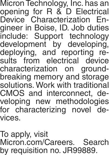 R&D Electrical Device Characterization Engineer