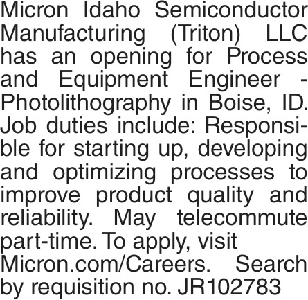 Process and Equipment Engineer - Photolithography
