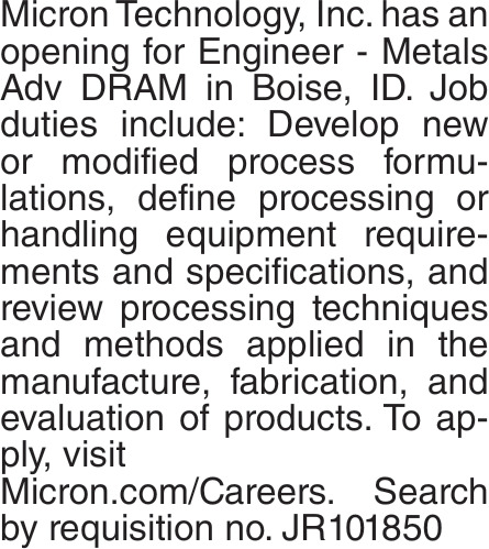 Engineer - Metals Adv DRAM
