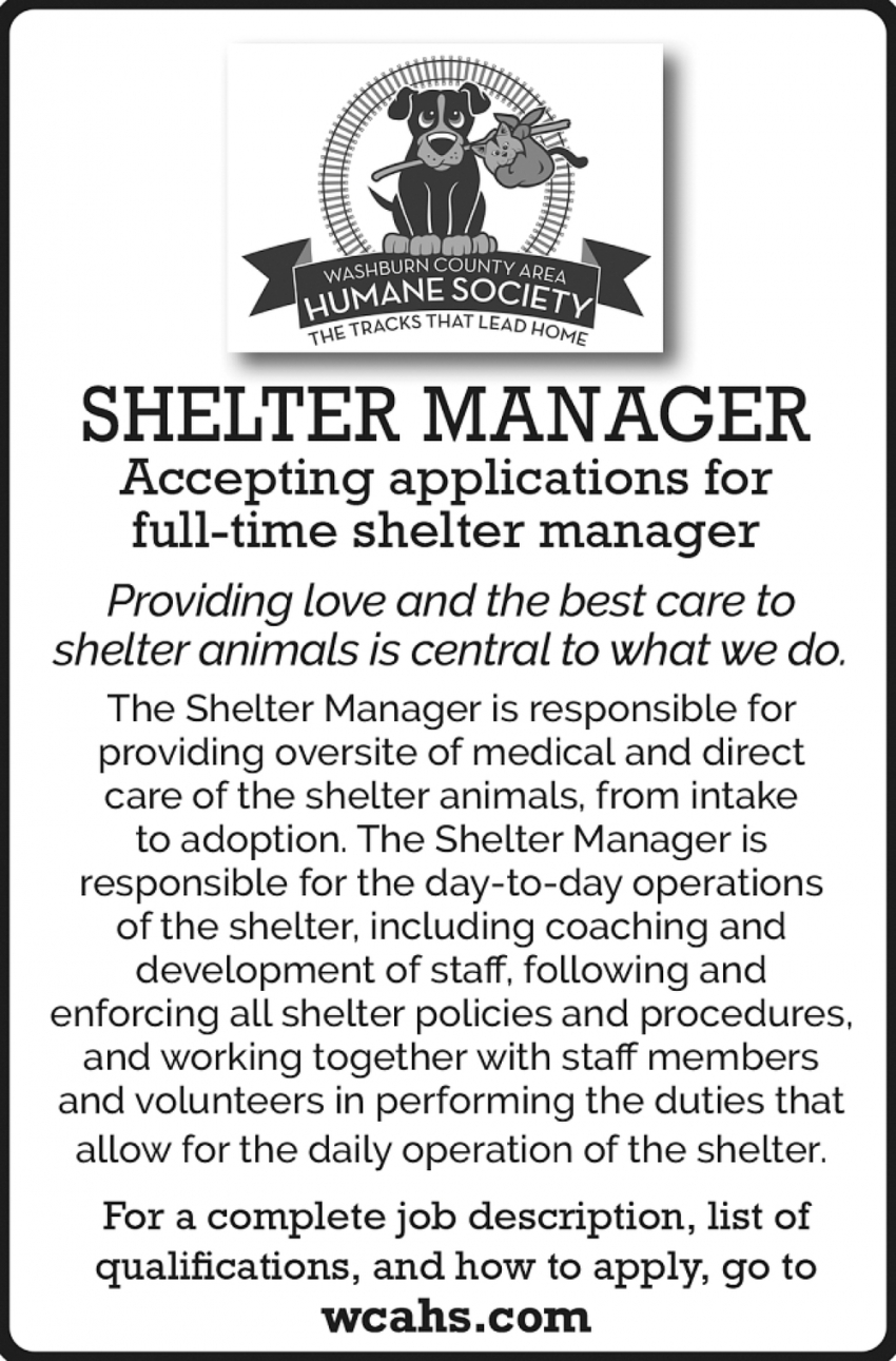 Shelter Manager, Washburn County Area Humane Society