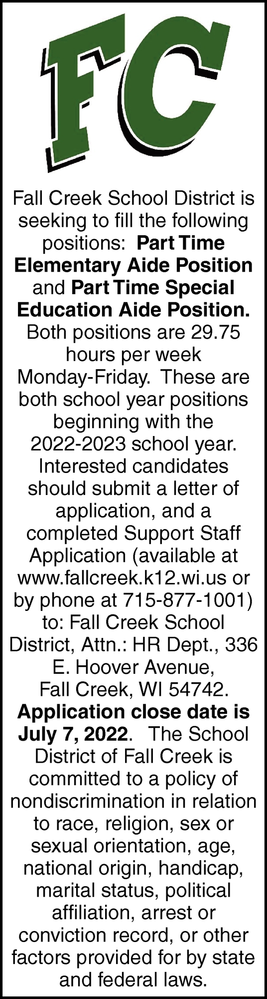 Elementary Aide Position