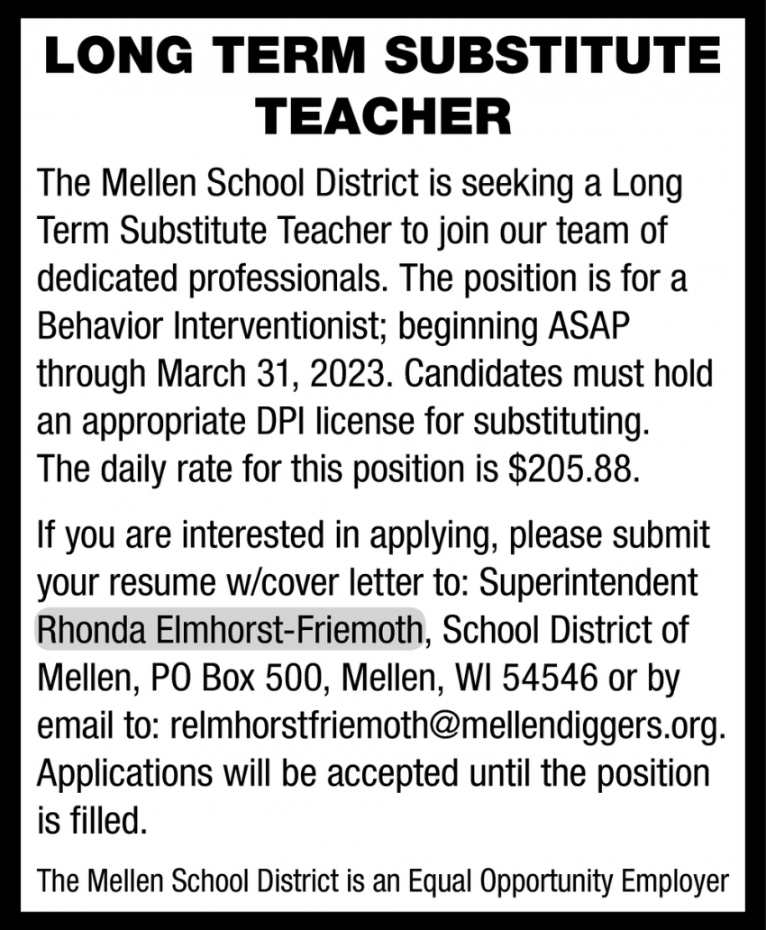 Long Term Substitue Teacher