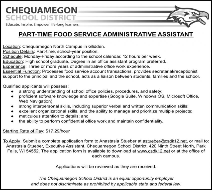 Food Service Administrative Assistant