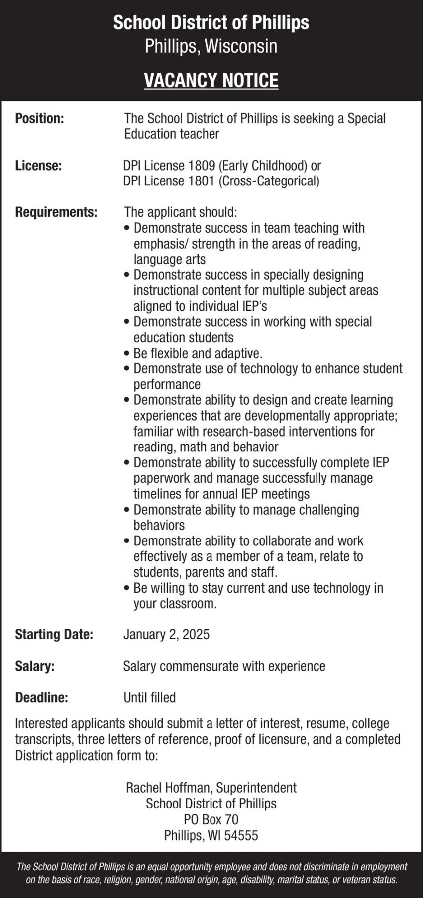 School District of Phillips 