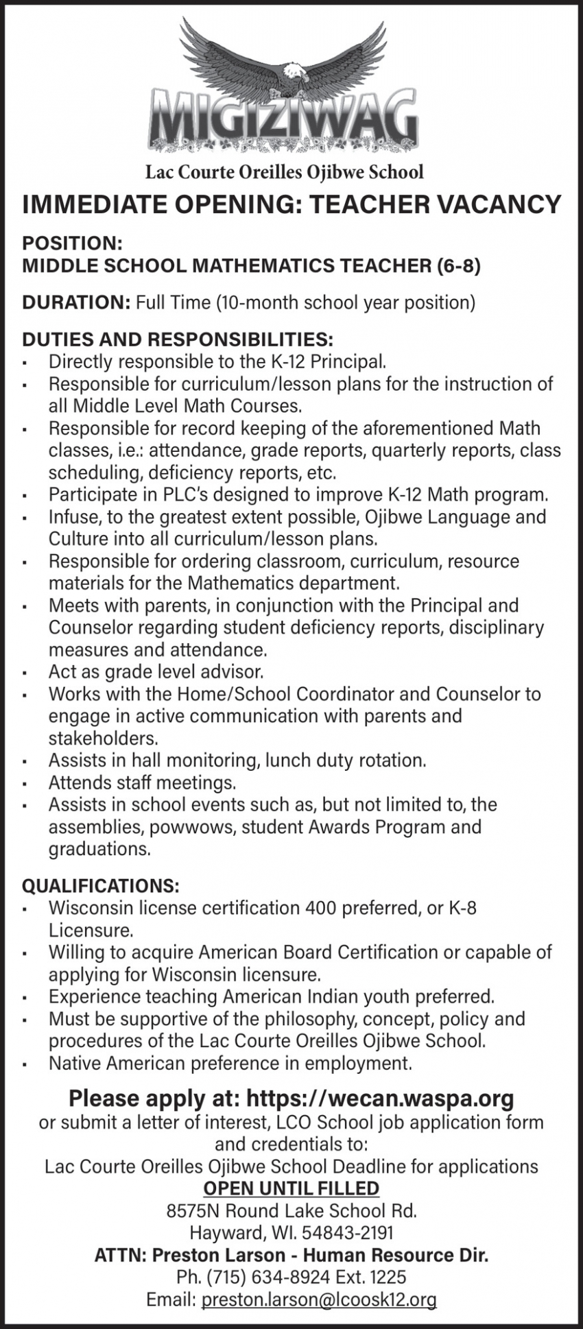 Lac Courte Oreilles Ojibwe School