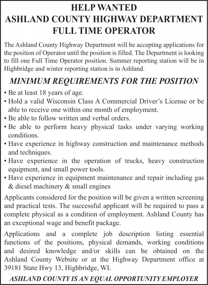 Ashland County Highway Department