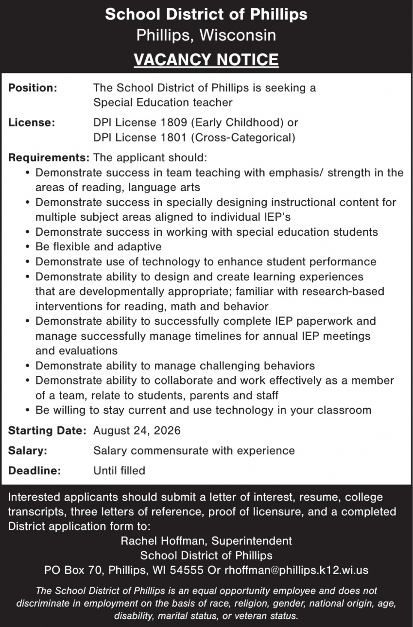 School District of Phillips 