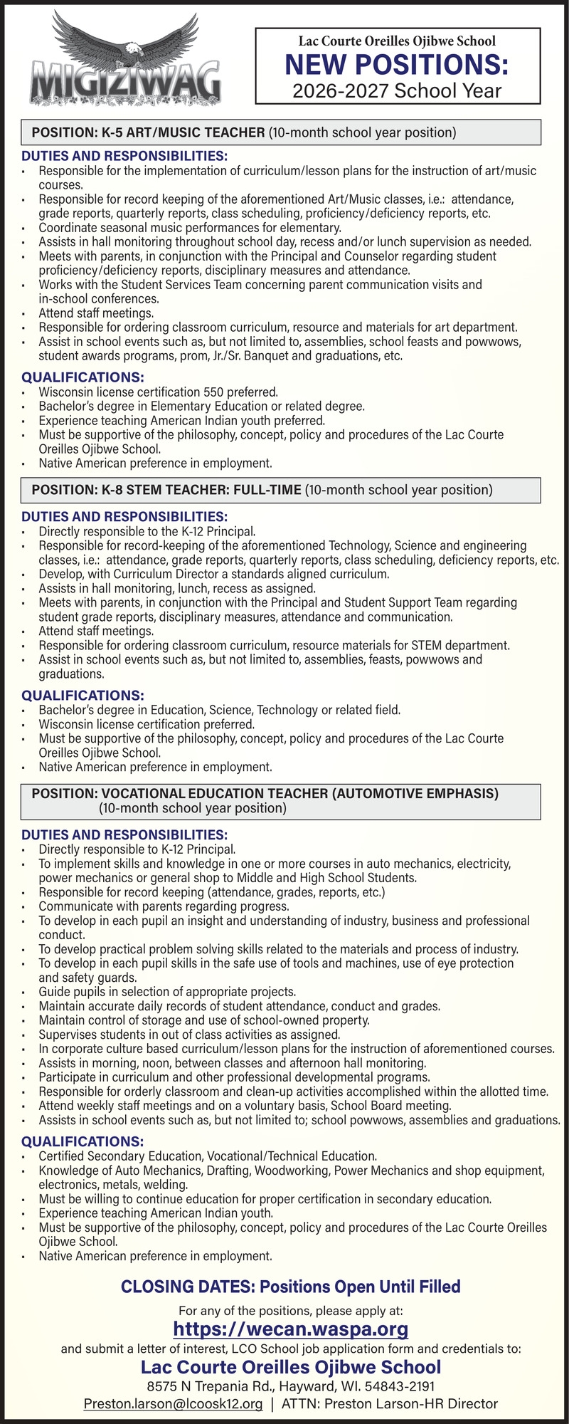 Lac Courte Oreilles Ojibwe School