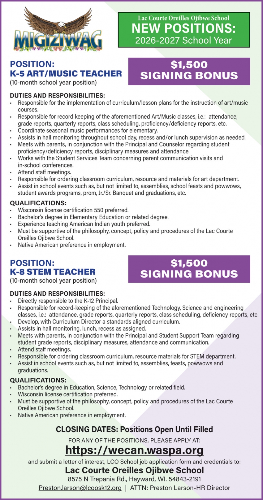 Lac Courte Oreilles Ojibwe School