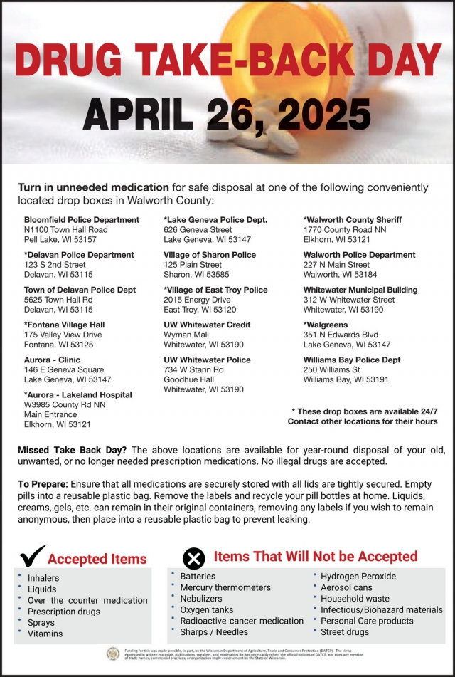 Drug Take-Back Day, Walworth County, Elkhorn, WI