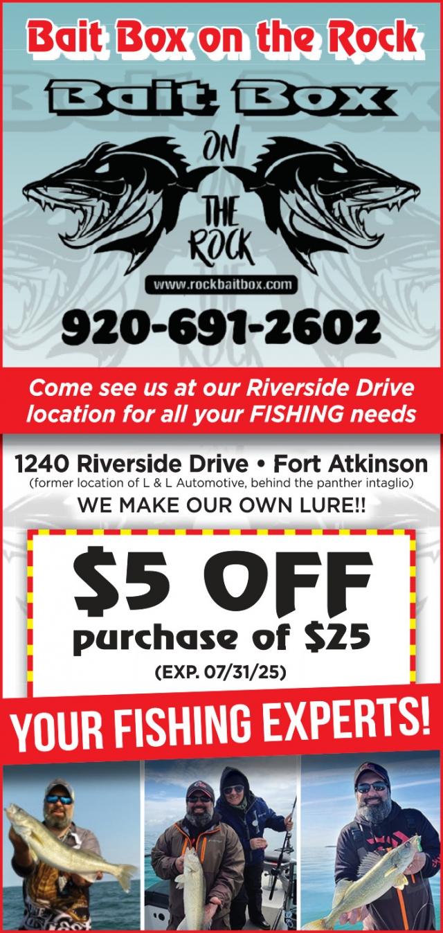 $5 OFF Purchase of $25, Rock River Bait Box, Fort Atkinson, WI