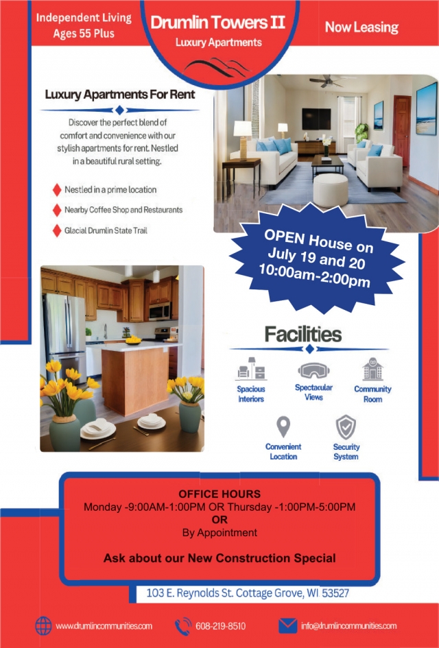 Independent Living Ages 55 Plus, Drumlin Towers II, Cottage Grove, WI