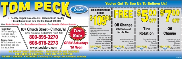 Air Conditioning Check, Tom Peck Ford of Clinton, Clinton, WI
