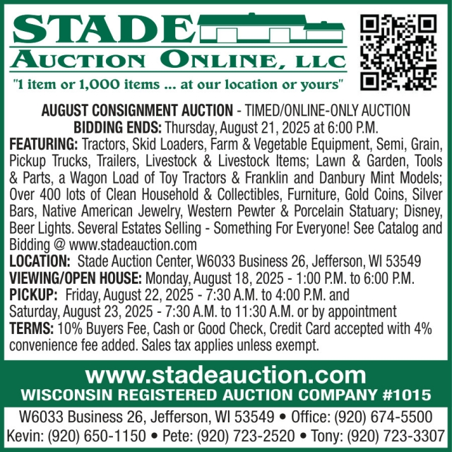 August Consignment Auction, Stade Auction Online, LLC