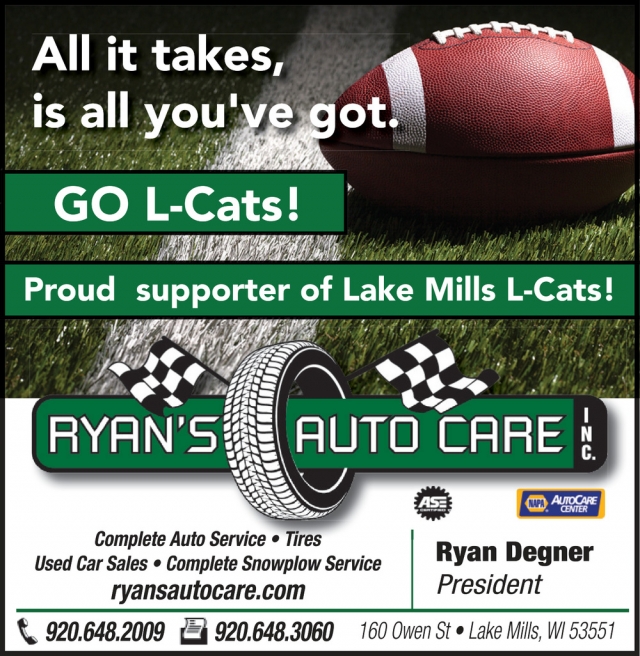 Go L-Cats!, Ryan's Auto Care, Inc., Lake Mills, WI