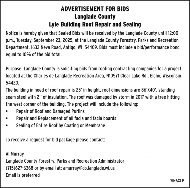 Advertisement for Bids, Langlade County