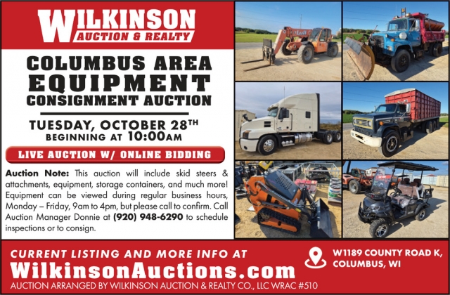 Columbus Area Equipment Consignment Auction, Wilkinson Auctions, Muscoda, WI