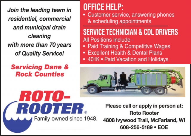 Service Technician & CDL Drivers, Roto-Rooter - Mcfarland