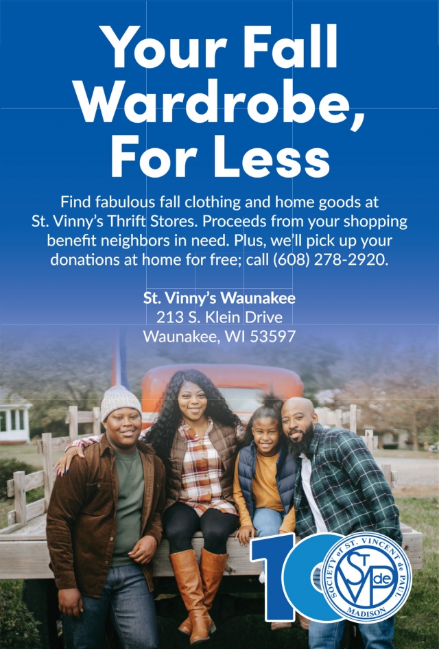 Your Fall Wardrobe, for Less, St. Vinny's Waunakee, Waunakee, WI