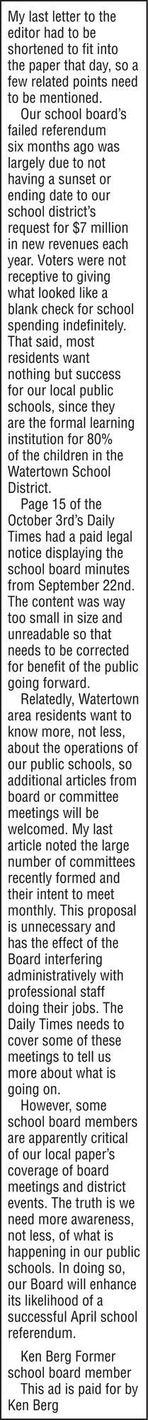 My Last Letter to the Editor Had to be Shortened to Fit Into the Paper that Day, so a Few Related Points Need to be Mentioned, Ken Berg