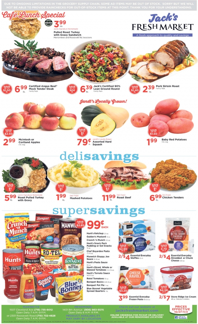 Café Lunch Special, Jack's Fresh Market, Menominee, MI